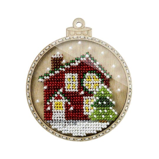 Wonderland Crafts Snowy Home Ornament Bead Embroidery on Wood Kit